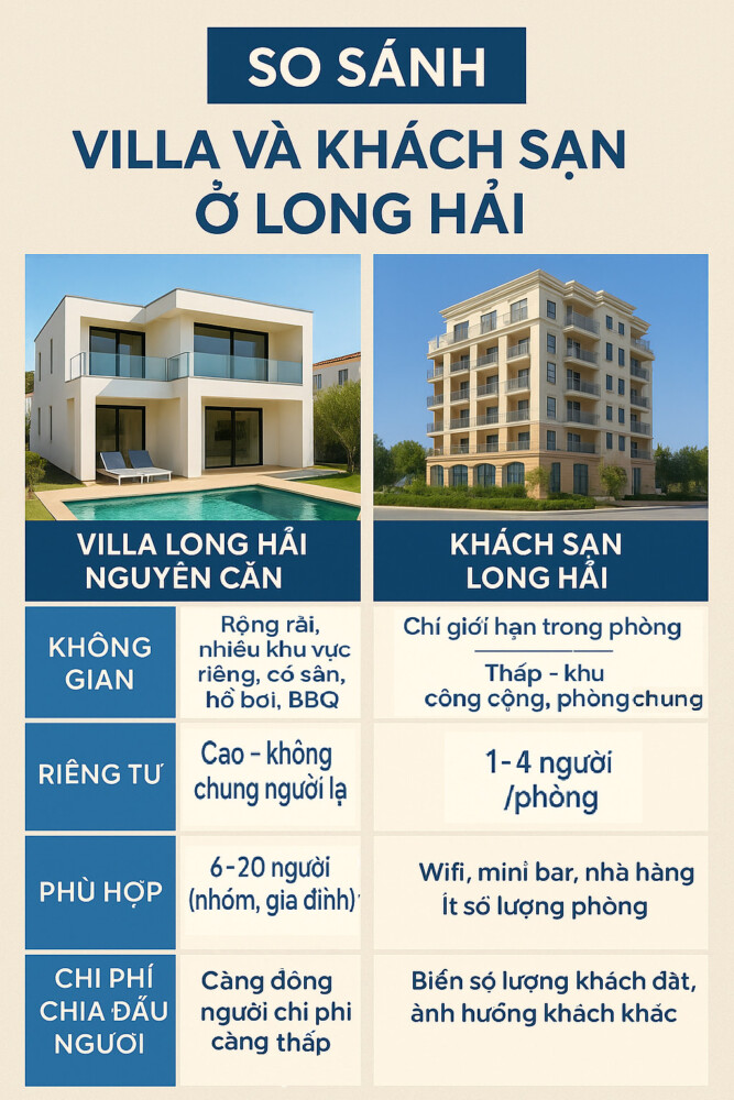 So sánh villa và khách sạn ở Long Hải theo từng tiêu chí